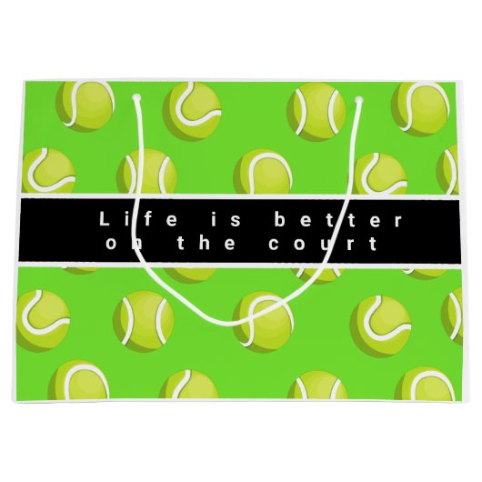 テニスボールのライフはコートの方が良い ラージペーパーバッグ (正面)