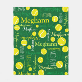 テニスボールは黄色、濃い緑の名前をカスタムする フリースブランケット