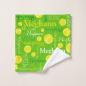 テニスボールは黄色、緑の名前をカスタムする バスタオルセット (ウォッシュタオル)