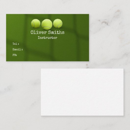 テニスボールをグリーンにインストラクターしたテニスコーチ 名刺 (正面/裏面)