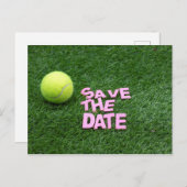 テニスボールをグリーンに保存する日付招待状 インビテーションポストカード (正面/裏面)