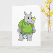 テニスボールを持つサイ カード (黄色い花)