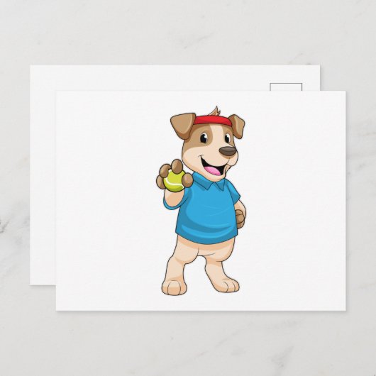 テニスボールを持つテニスプレーヤーの犬 ポストカード (正面/裏面)
