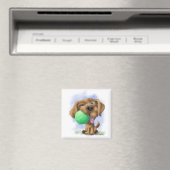 テニスボールを持つ愛らしい子犬のキャラクター マグネット (インサイチュ (食洗機))