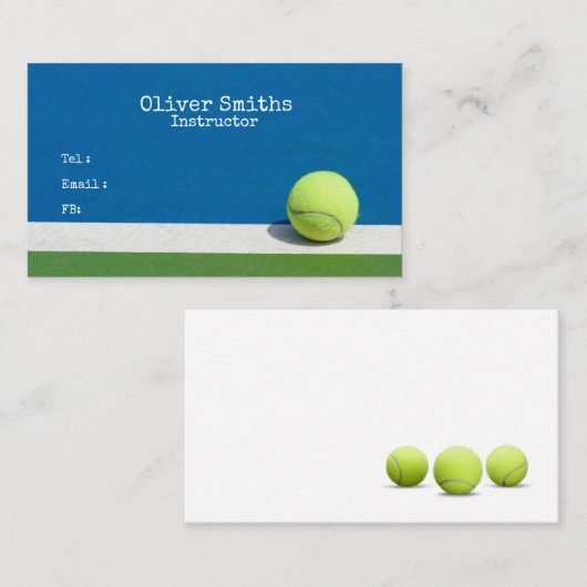 テニスボールを青にしたインストラクターコーチの 名刺 (正面/裏面)