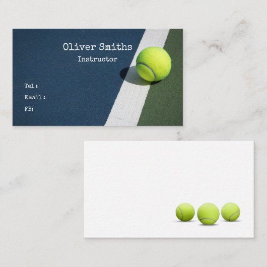 テニスボールを青にしたインストラクターコーチの 名刺 (正面/裏面)
