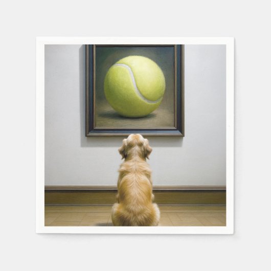 テニスボールアートを見るゴールデンレトリバー スタンダードカクテルナプキン (正面)