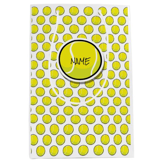 テニスボールイエローホワイトスポーツ抱き枕 ミディアムペーパーバッグ (正面)