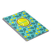 テニスボールイエローホワイトターコイズブルーブラックネーム ノートブック (右側)