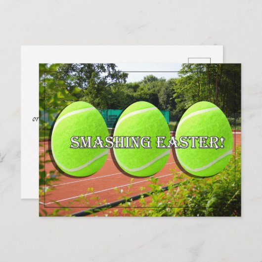 テニスボールイースターエッグでイースターを打つテニス シーズンポストカード (正面/裏面)