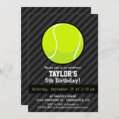 テニスボールオンブラック&ダークグレーストライプボール 招待状 (正面/裏面)