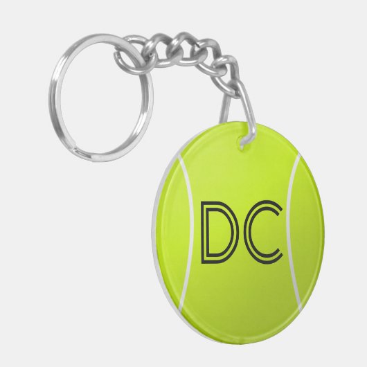 テニスボールカスタムイニシャルまたは文字キーチェーン キーホルダー (正面左)