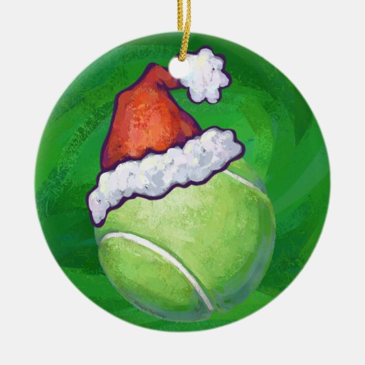 テニスボールクリスマスグリーン セラミックオーナメント (正面)