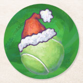 テニスボールクリスマスグリーン ラウンドペーパーコースター (正面)