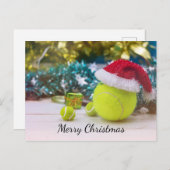 テニスボールクリスマスホリデーウィズサンタハット ポストカード (正面/裏面)