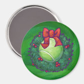 テニスボールクリスマスリースオングリーン マグネット (正面/裏面)