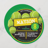 テニスボールグリーン誕生日パーティーの招待状 招待状 (正面/裏面)