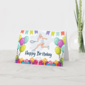 テニスボールハッピーバースデーからテニス選手へ カード (正面)