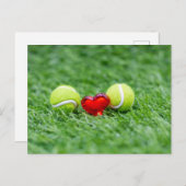 テニスボールバレンタインデーハート シーズンポストカード (正面/裏面)