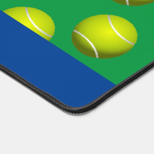 テニスボールパターはっきりしたン、ホワイトネーム、青と緑 デスクマット (コーナー)