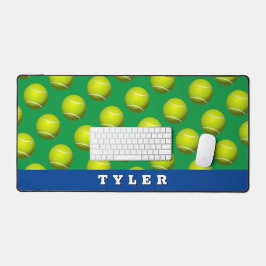 テニスボールパターはっきりしたン、ホワイトネーム、青と緑 デスクマット (キーボード&マウス)