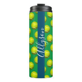 テニスボールパターン、ホワイトネーム海ブルー&グリーン タンブラー