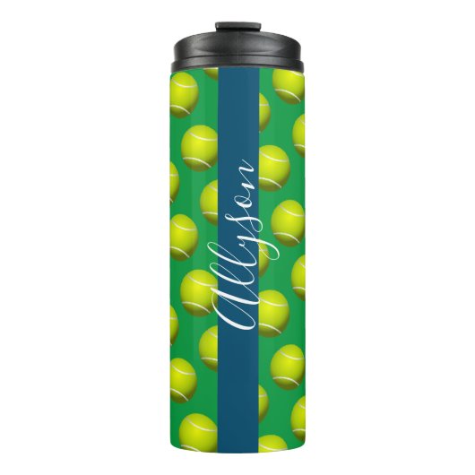 テニスボールパターン、ホワイトネーム海ブルー&グリーン タンブラー (正面)