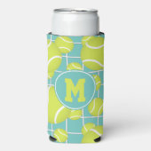 テニスボールパターンwネット詳細 モノグラムの スリム缶クーラー (Seltzer正面)