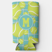 テニスボールパターンwネット詳細 モノグラムの スリム缶クーラー (正面)