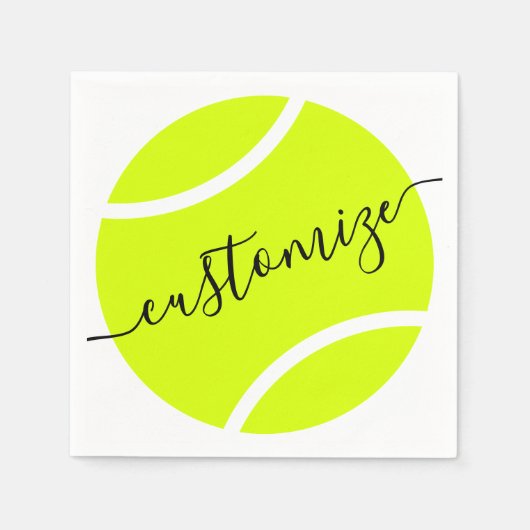 テニスボールパーソナライズされたスクリプト紙カクテル スタンダードカクテルナプキン (正面)