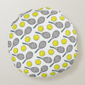 テニスボールパーソナライズネームイエロー白黒 ラウンドクッション (裏面)