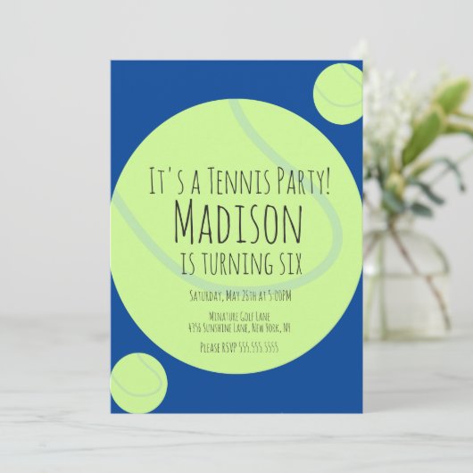 テニスボールパーティーゲーム誕生日招待状 招待状 (スタンド正面)
