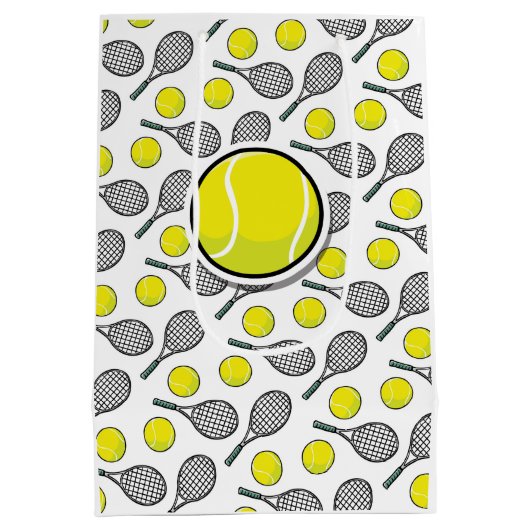 テニスボールラケットイエローホワイトスポーツ抱き枕 ミディアムペーパーバッグ (裏面)