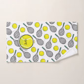 テニスボールラケットイエローホワイトブラックスポーツ  ハンドタオル (ハンドタオル)