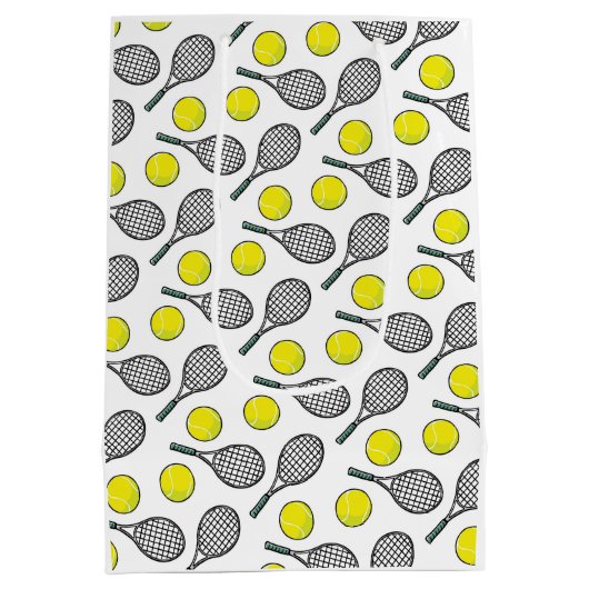 テニスボールラケットスポーツスクールイニシャルチーム ミディアムペーパーバッグ (裏面)