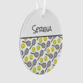 テニスボールラケットパターンスポーツプレイヤー名 オーナメント (正面)