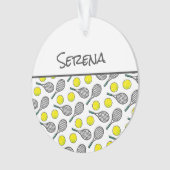 テニスボールラケットパターンスポーツプレイヤー名 オーナメント (正面)