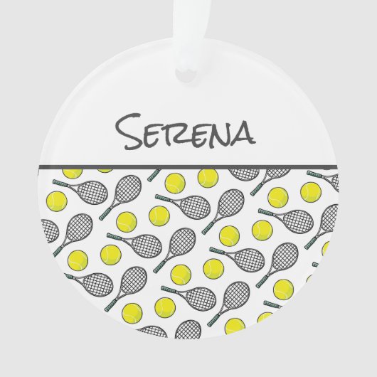 テニスボールラケットパターンスポーツプレイヤー名 オーナメント (正面)
