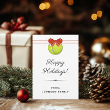 テニスボールレッドボウホリデーグリーティングカード