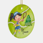 テニスボール付きテニスのクリスマスガールプレーヤー セラミックオーナメント (右)