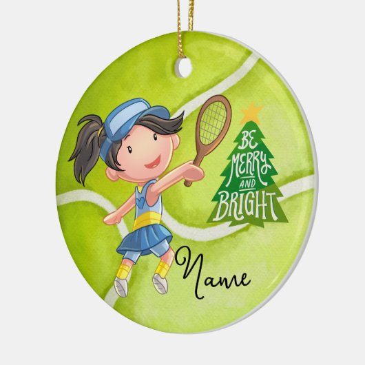 テニスボール付きテニスのクリスマスガールプレーヤー セラミックオーナメント (左)