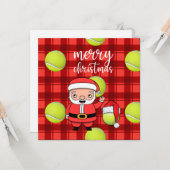 テニスボール付きテニスクリスマスサンタクロース車 カード (正面/裏面インサイチュ)