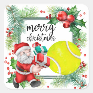 テニスボール付きテニスクリスマスサンタクロース スクエアシール