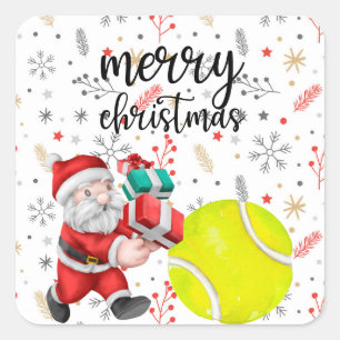 テニスボール付きテニスクリスマスサンタクロース スクエアシール