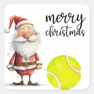 テニスボール付きテニスクリスマスサンタクロース スクエアシール