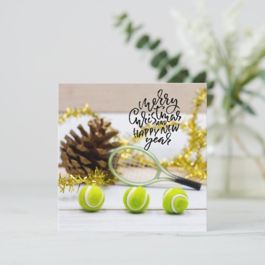 テニスボール付きテニスクリスマス シーズンカード (スタンド正面)