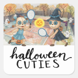 テニスボール付きテニスハローウィンパーティと幽霊 スクエアシール