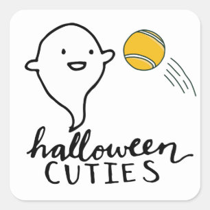 テニスボール付きテニスハローウィンパーティと幽霊 スクエアシール