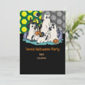 テニスボール付きテニスハローウィンパーティと幽霊 招待状 (スタンド正面)