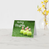 テニスボール付きテニスメリークリスマスサンタハット カード (黄色い花)